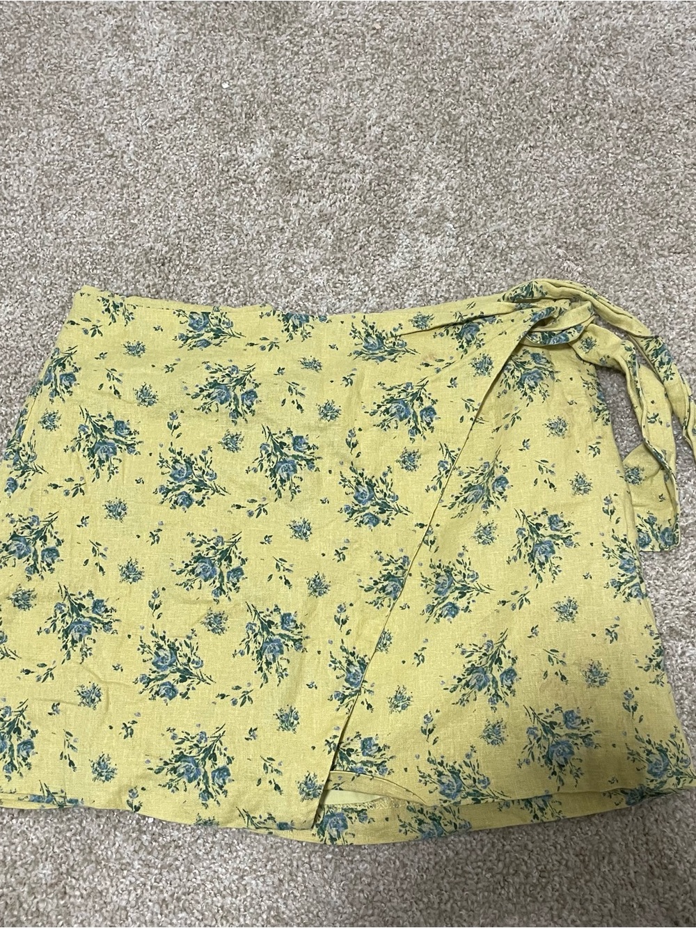 Yellow Floral Tie-Waist Mini Skirt